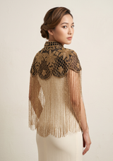 Beaded Net Neck Cape with Fringe - Misk