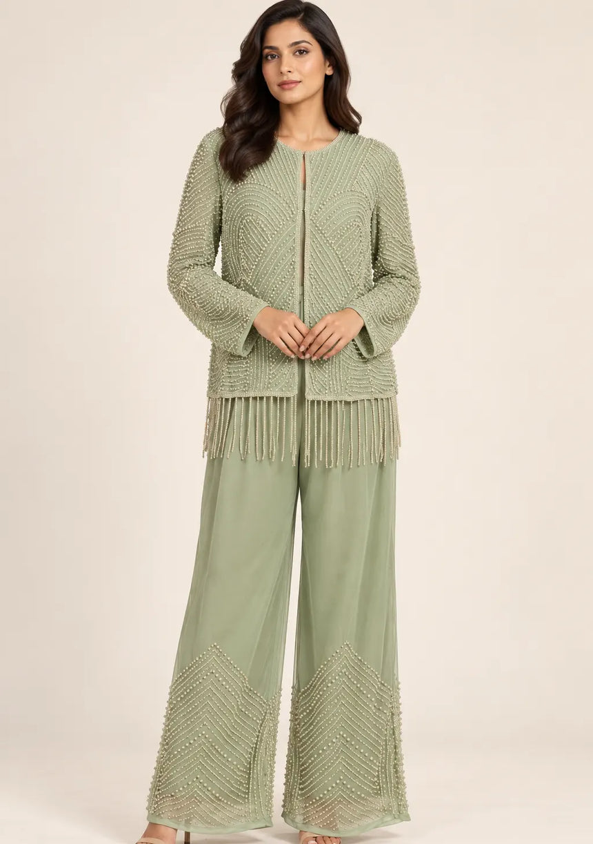 ibBan Women’s  Beaded Jacket and Pant Set - Zarina
