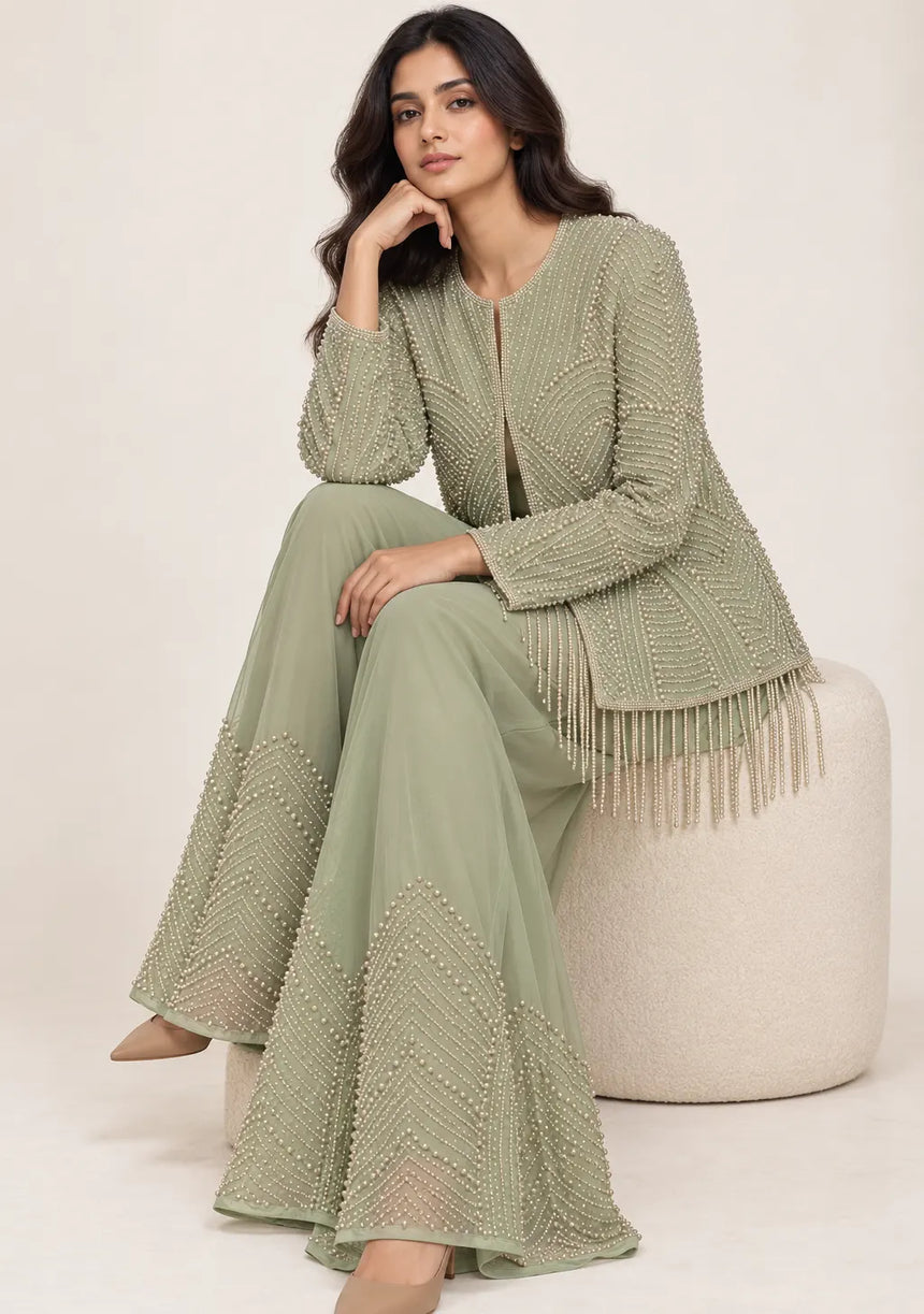 ibBan Women’s  Beaded Jacket and Pant Set - Zarina