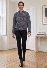 ibBan Women's Winter Leather Sleeve Jacket | Hand Embroidered Designer Bomber -Paisley jacket
