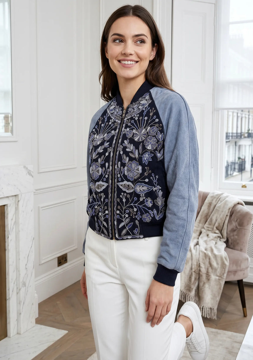 ibBan Hand Embroidered Leather Sleeve Winter Jacket | Premium Designer Outerwear - Dolly