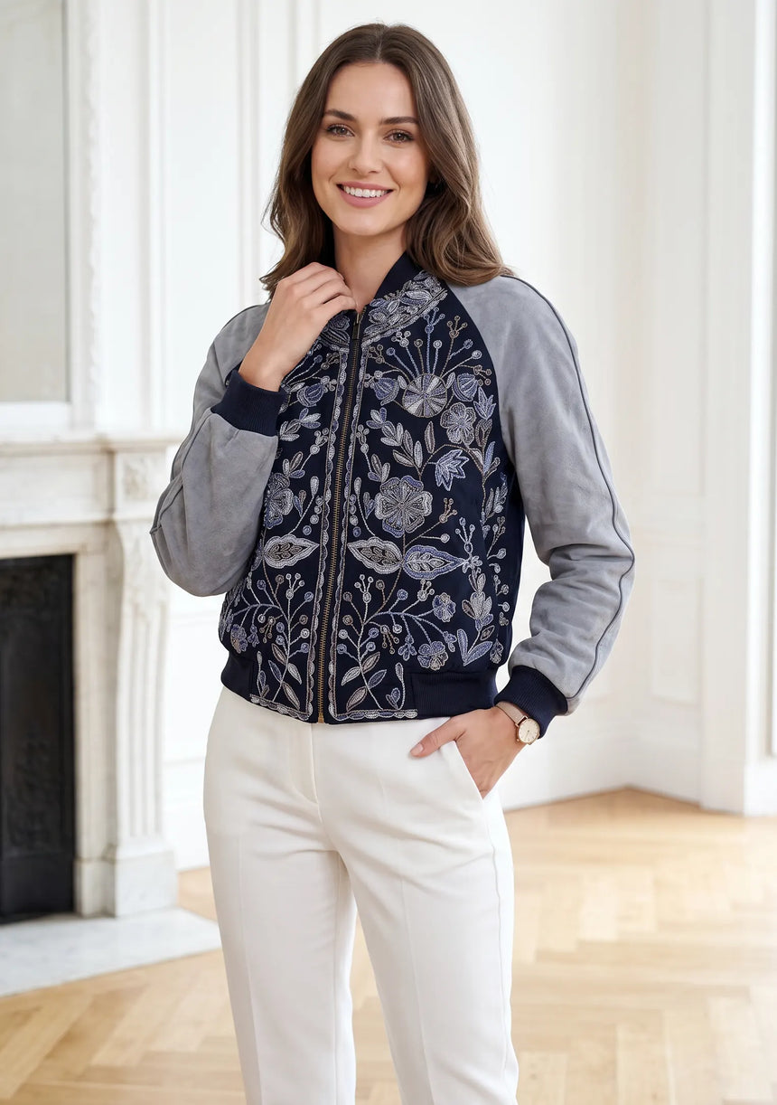 ibBan Hand Embroidered Leather Sleeve Winter Jacket | Premium Designer Outerwear - Dolly