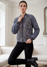 ibBan Women's Winter Leather Sleeve Jacket | Hand Embroidered Designer Bomber -Paisley jacket