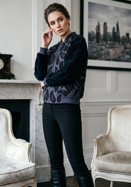 Veste en cuir d'hiver à manches pour femme ibBan | Blouson aviateur brodé main - Veste Paisley