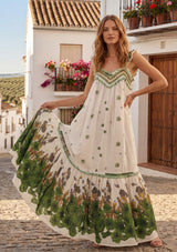 Maxivestido de algodón con cuello redondo para mujer - Sola