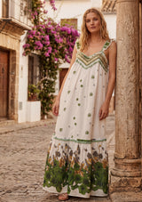 Maxivestido de algodón con cuello redondo para mujer - Sola