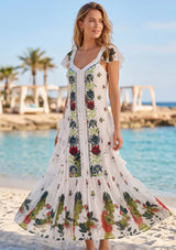 Vestido Maxi de Algodón con Cuello Drapeado para Mujer - Naira