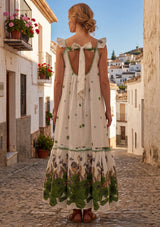 Maxivestido de algodón con cuello redondo para mujer - Sola