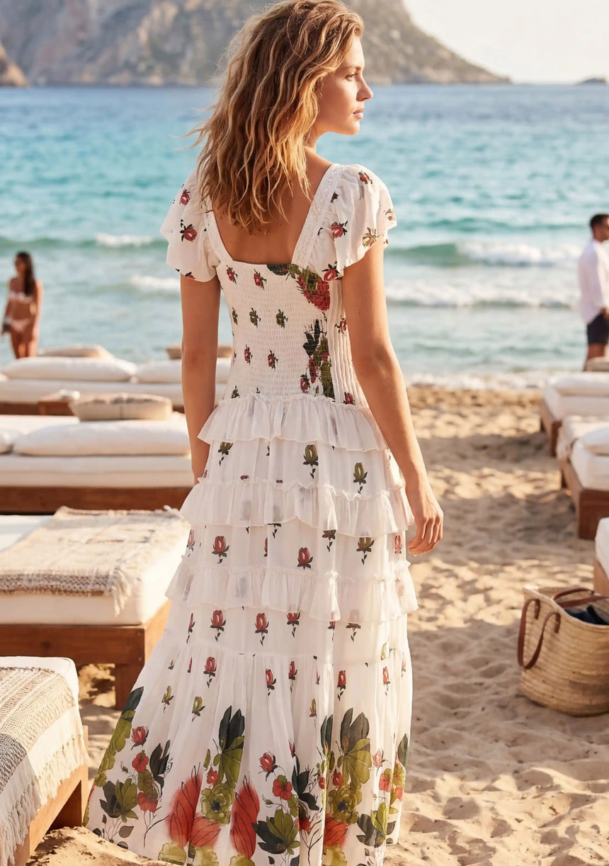 Vestido Maxi de Algodón con Cuello Drapeado para Mujer - Naira