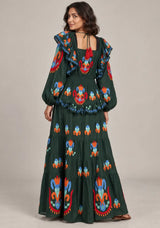 ibBan Printed Cotton Long Dress with Ruffle - Sona