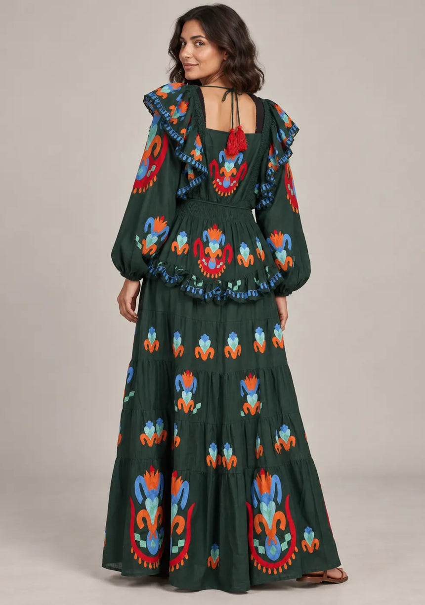 ibBan Printed Cotton Long Dress with Ruffle - Sona