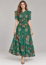 ibBan Hand-Embroidered Cotton Maxi Dress with Botanical Print -Ruzaan
