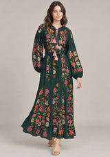 ibBan Floral Embroidered Maxi Dress with Tassel - Ravila