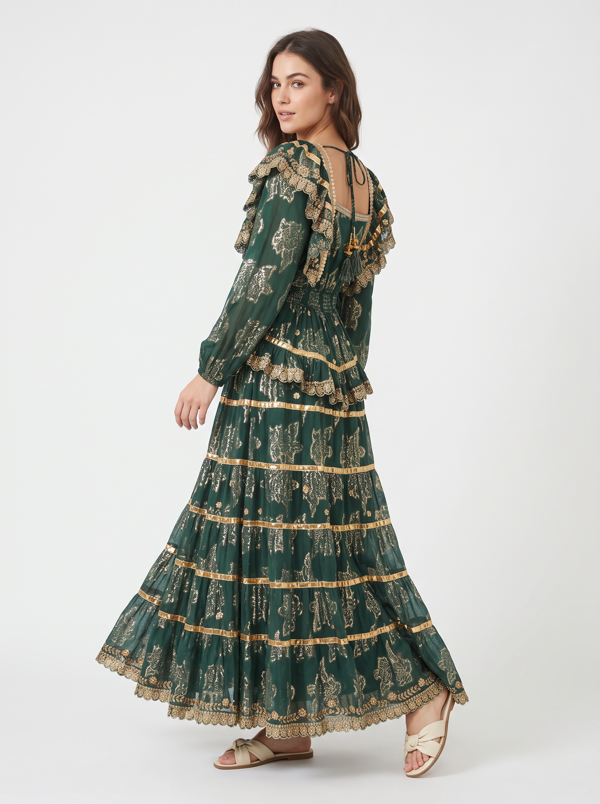 ibBan Cotton Lurex Tiered Long Dress - Chari
