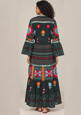 ibBan Embroidered Cotton Long Tunic with Tassel Tie - Hami