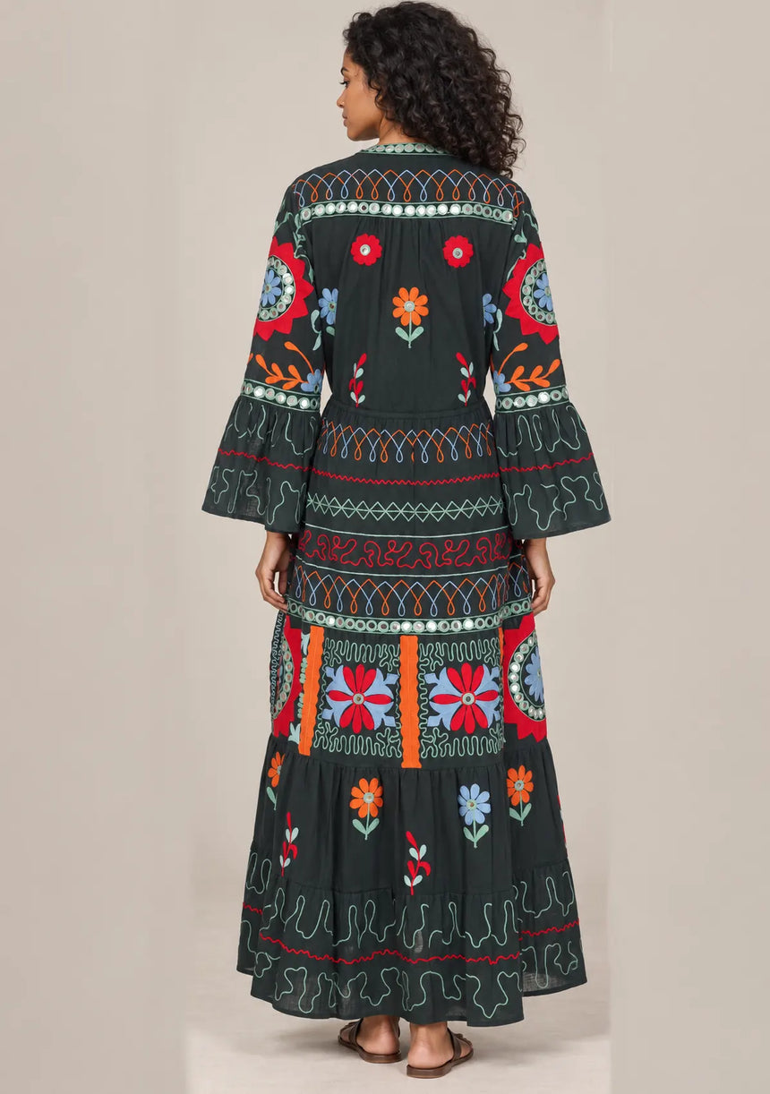 ibBan Embroidered Cotton Long Tunic with Tassel Tie - Hami