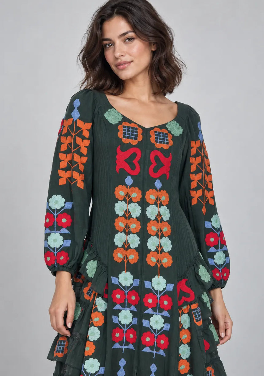 ibBan Printed Cotton Maxi Dress with Ruffle Details - Zara