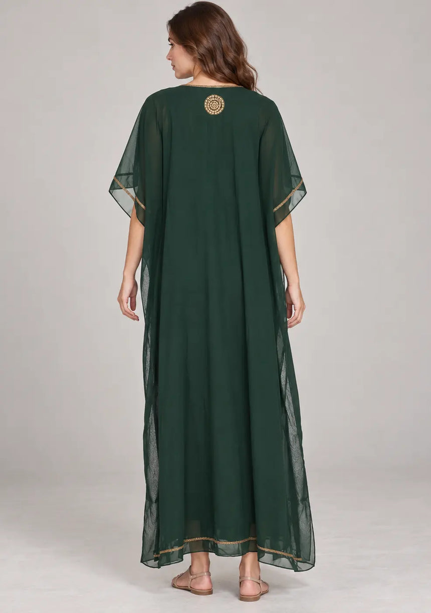 ibBan Women’s Hand Embroidered Georgette Kaftan Dress -Zarnish