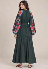 ibBan Floral Embroidered Cotton Maxi Dress with Tassel Tie - Gypsy