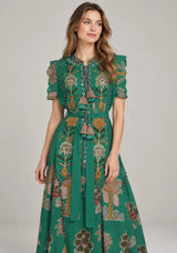 ibBan Hand-Embroidered Cotton Maxi Dress with Botanical Print -Ruzaan