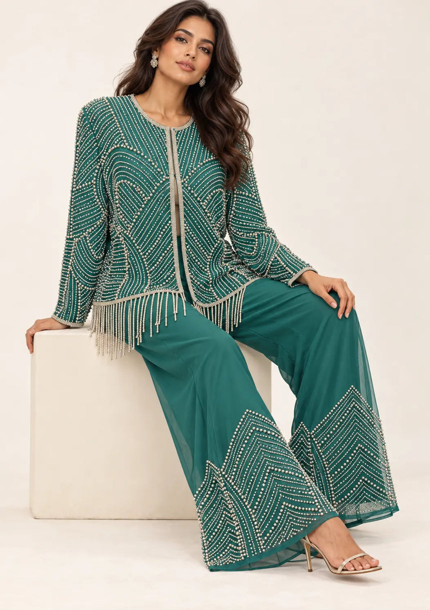 ibBan Women’s  Beaded Jacket and Pant Set - Zarina