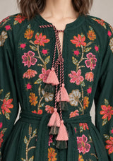 ibBan Floral Embroidered Maxi Dress with Tassel - Ravila