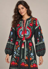 ibBanEmbroidered Cotton Maxi Dress with Tassel Tie - Hami