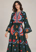 ibBan Embroidered Cotton Long Tunic Dress with Tassel Tie - Sara