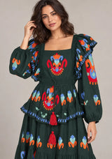 ibBan Printed Cotton Long Dress with Ruffle - Sona