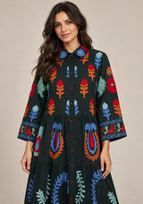 ibBan Embroidered Cotton Tiered Shirt Collor Tunic  - Ambir