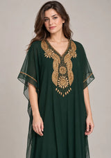 ibBan Women’s Hand Embroidered Georgette Kaftan Dress -Zarnish