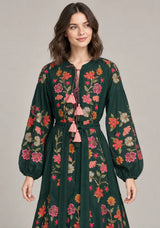 ibBan Floral Embroidered Maxi Dress with Tassel - Ravila