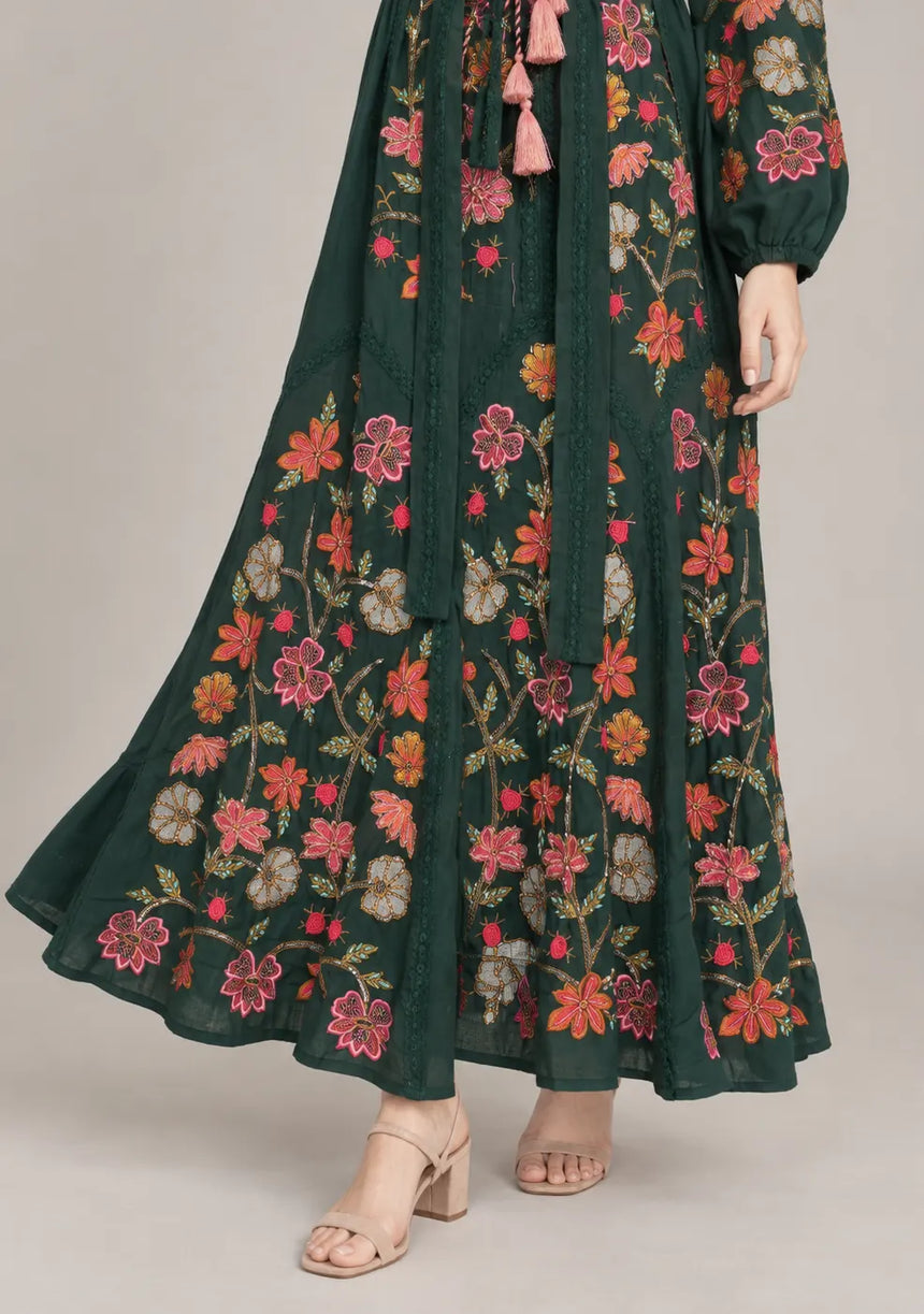 ibBan Floral Embroidered Maxi Dress with Tassel - Ravila