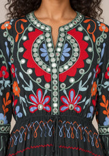 ibBan Embroidered Cotton Long Tunic with Tassel Tie - Hami