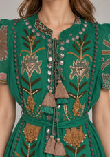 ibBan Hand-Embroidered Cotton Maxi Dress with Botanical Print -Ruzaan
