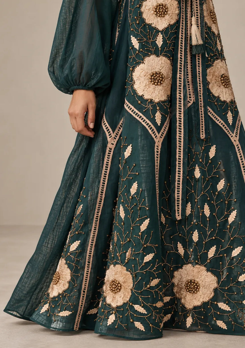 ibBan Floral Embroidered Cotton Long Dress - Johri