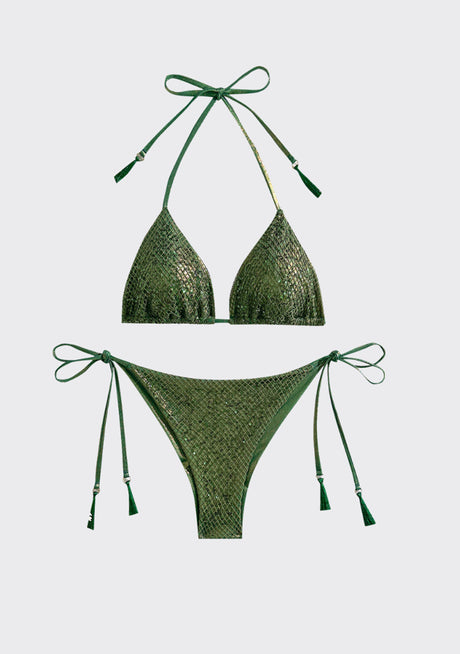 Conjunto de bikini estampado marrón claro con tirantes ajustables para mujer - Zera