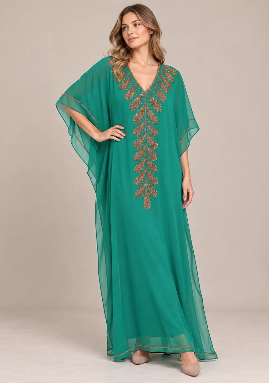 ibBan Women’s Hand Embroidered Georgette Kaftan Dress -Tanzeen