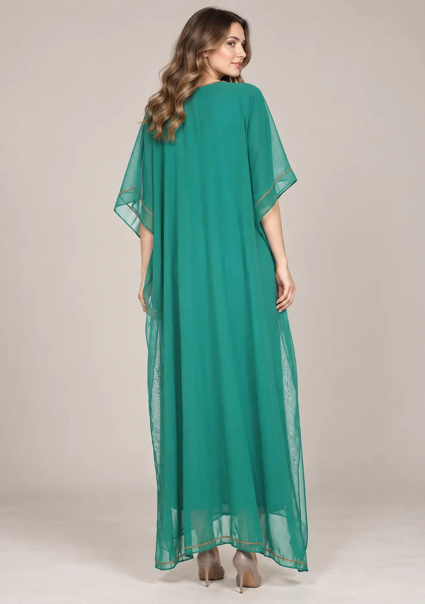 ibBan Women’s Hand Embroidered Georgette Kaftan Dress -Tanzeen