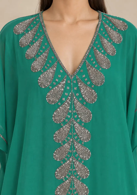 ibBan Women’s Hand Embroidered Georgette Kaftan Dress -Tanzeen