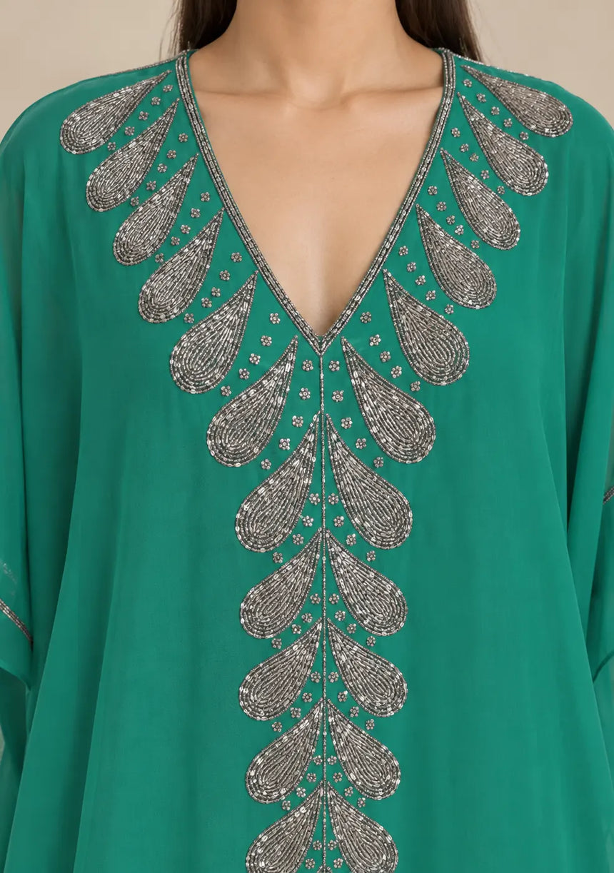 ibBan Women’s Hand Embroidered Georgette Kaftan Dress -Tanzeen
