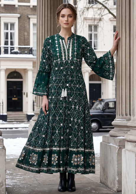 ibBan Hand Embroidered Winter Tunic Dress | Luxury Bohemian Elegance - Melida