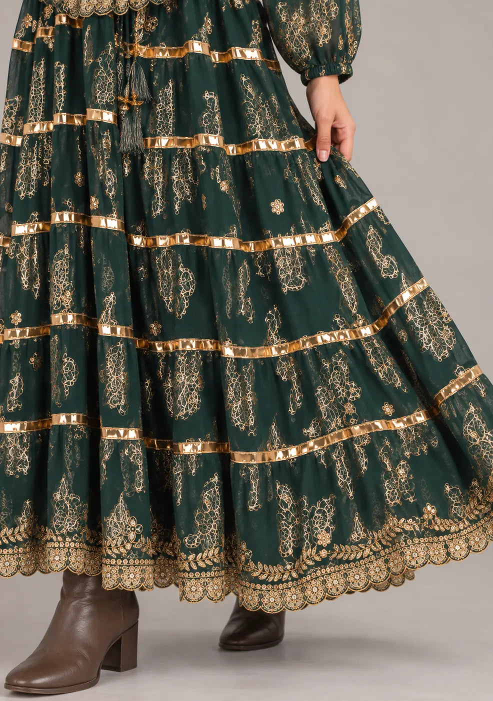 ibBan Cotton Lurex Tiered Long Dress - Chari
