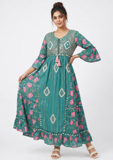 ibBan Floral Cotton Maxi Dress with Bell Sleeves - Jumani