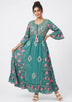 ibBan Floral Cotton Maxi Dress with Bell Sleeves - Jumani