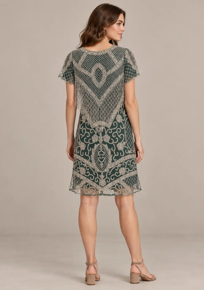 ibBan Party Midi Dress with Hand Beadwork & Fringe - Darya