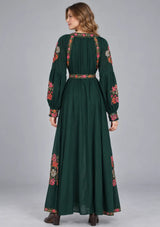 ibBan Floral Cotton Long Dress wint Hand Embroidery - Zayra