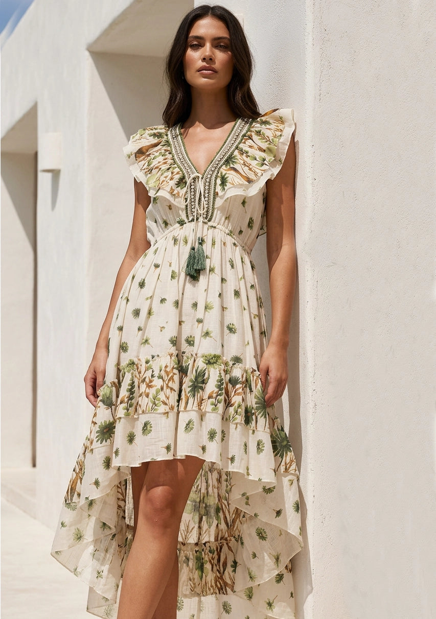 Women's Hand Embroidered Cotton Maxi Dress V-Neck - Jelisha