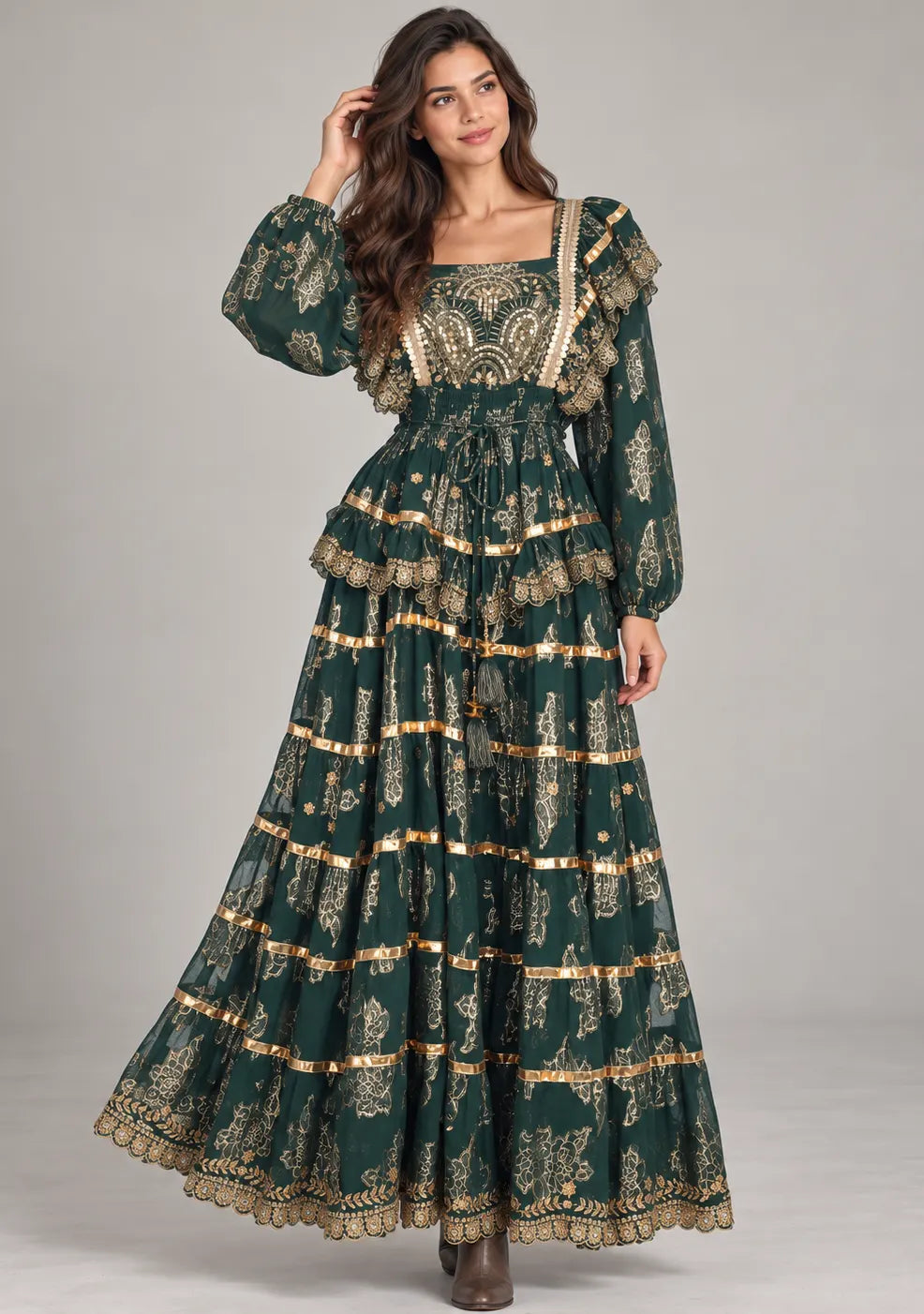ibBan Cotton Lurex Tiered Long Dress - Chari