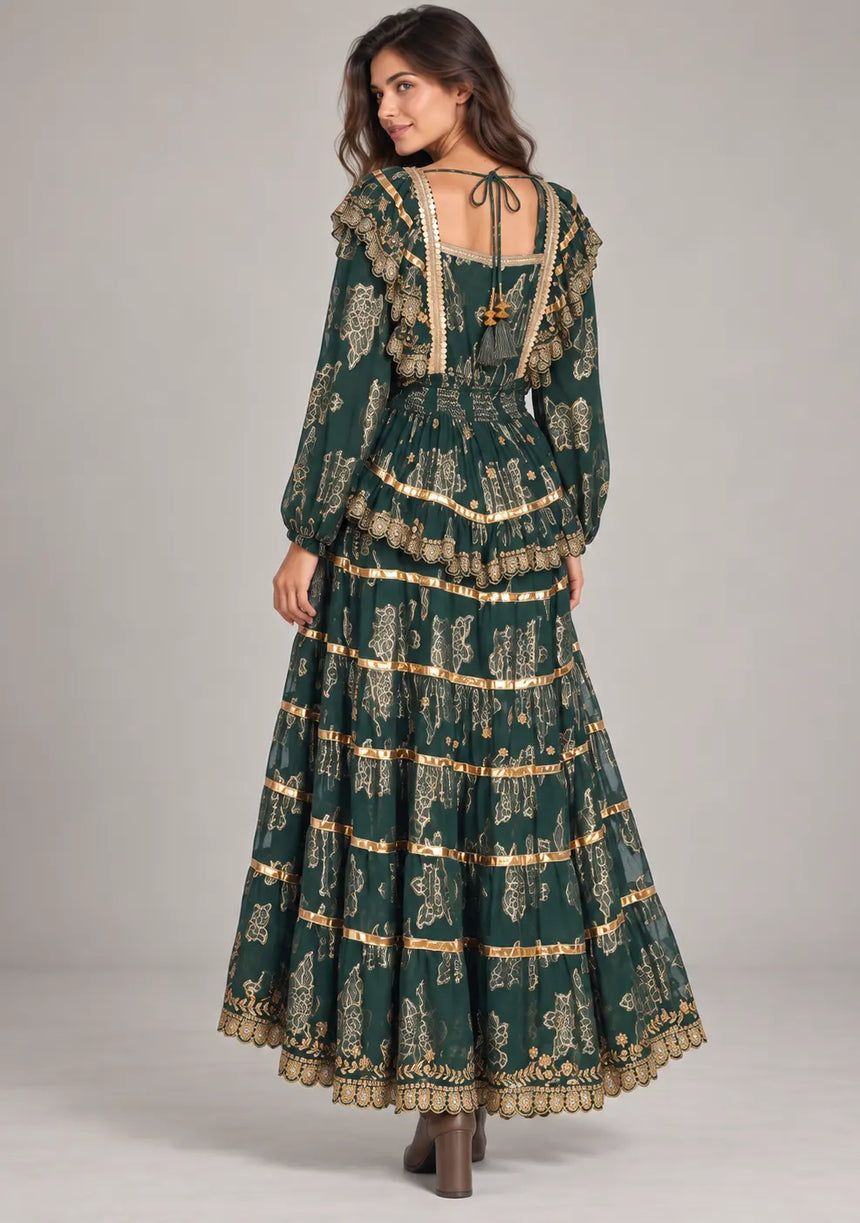 ibBan Cotton Lurex Tiered Long Dress - Chari